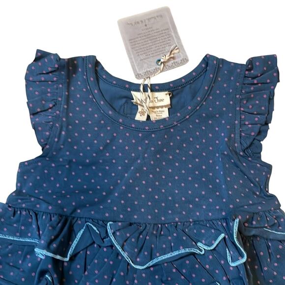 Matilda Jane Baby Girl Lizzy Flutter sleeve Top Ruffles Polka Dots Navy 12 mo - Picture 8 of 10